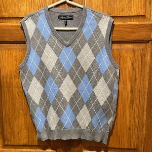 American Classics Heather Gray 100% Cotton Argyle Sweater Vest - Size Medium